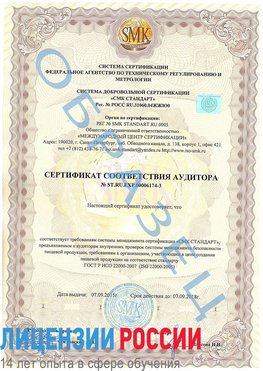 Образец сертификата соответствия аудитора №ST.RU.EXP.00006174-3 Десногорск Сертификат ISO 22000